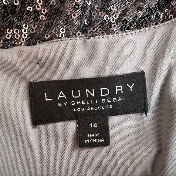 LAUNDRY by Shelli Segal Sequin Cowl Neck Slip Midi Dress Gunmetal SIZE 14 - Picture 11 of 12